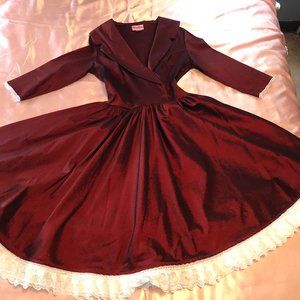 Pinup Girl clothing Red Birdie dress with custom lace trim!